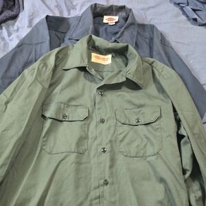 Vintage Dickies Green and Blue Button Up Shirts Large